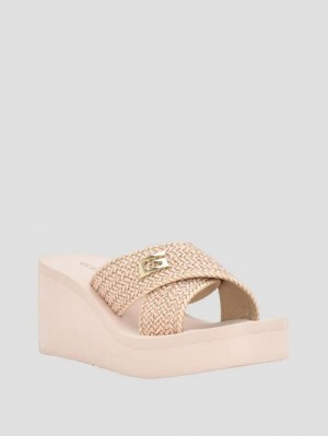 Guess Danvi Braided Wedge Sandals Beige | GUESS-SN29648