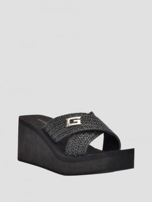 Guess Danvi Braided Wedge Sandals Zwart | GUESS-SN29757