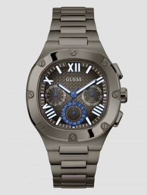 Guess Dark Silver-Tone and Blue Multifunction Watch Zwart | GUESS-SN31616