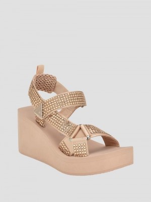 Guess Dawsin Rhinestone Wedges Beige | GUESS-SN29681