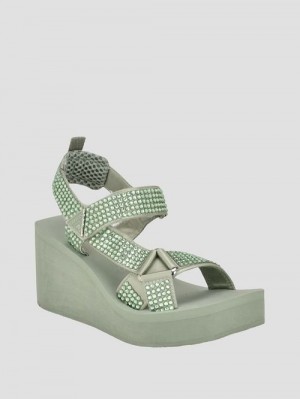 Guess Dawsin Rhinestone Wedges Groen | GUESS-SN29675