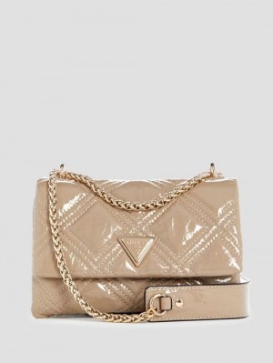 Guess Deesa Patent Mini Convertible Crossbody Bruin | GUESS-SN28787