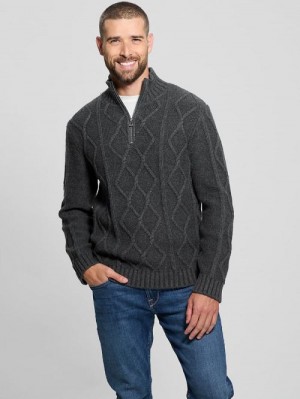 Guess Diamond Cable-Knit Half-Zip Sweater Grijs | GUESS-SN31043