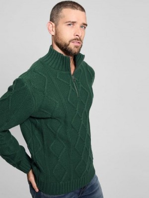 Guess Diamond Cable-Knit Half-Zip Sweater Groen | GUESS-SN31055