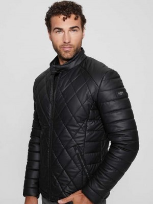Guess Diamond Quilted Faux-Leather Jacket Zwart | GUESS-SN30875