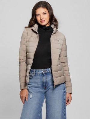 Guess Diann Heavy Hooded Puffer Jacket Beige | GUESS-SN28033