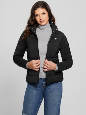 Guess Diann Heavy Hooded Puffer Jacket Zwart | GUESS-SN28027