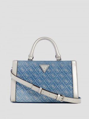 Guess Dili Denim Small Satchel Blauw | GUESS-SN28931