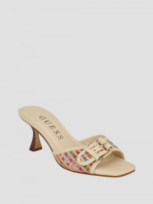 Guess Dista Buckled Logo Kitten Heels Beige | GUESS-SN29748