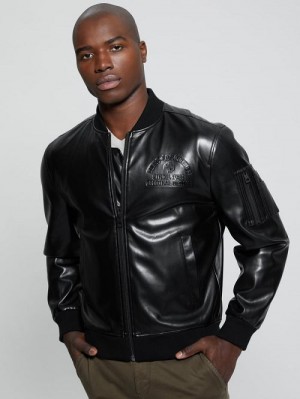 Guess District Faux-Leather Signature Jacket Zwart | GUESS-SN30871