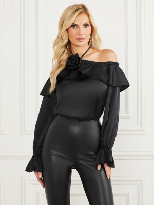 Guess Dixie Satin Blouse Zwart | GUESS-SN27203