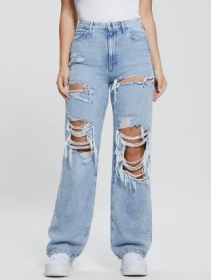 Guess Eco 90s High-Rise Destroyed Jeans Blauw | GUESS-SN26609