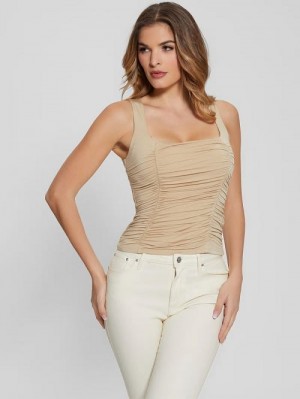 Guess Eco Adrianna Shirred Tank Top Beige | GUESS-SN27492