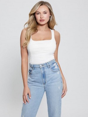 Guess Eco Adrianna Shirred Tank Top Wit | GUESS-SN27605