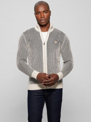 Guess Eco Alden Ribbed Cardigan Vanise Sweater Zwart Wit | GUESS-SN30915