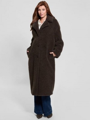Guess Eco Alina Teddy Longline Coat Bruin | GUESS-SN27901