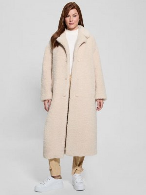 Guess Eco Alina Teddy Longline Coat Wit | GUESS-SN27902