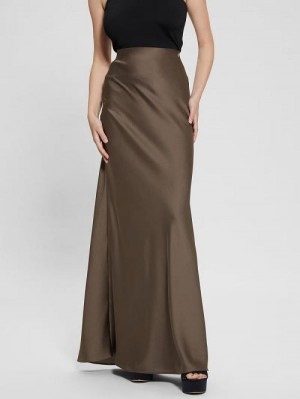Guess Eco Annachiara Satin Skirt Bruin | GUESS-SN28138