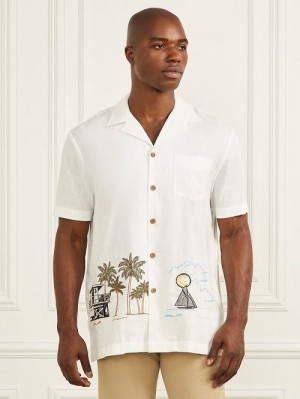 Guess Eco Billy Embroidered Bowling Shirt Wit | GUESS-SN31180