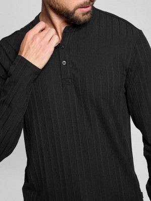 Guess Eco Brentwood Knit Henley Zwart | GUESS-SN30713