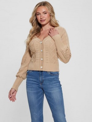 Guess Eco Brielle Cardigan Sweater Beige | GUESS-SN27792