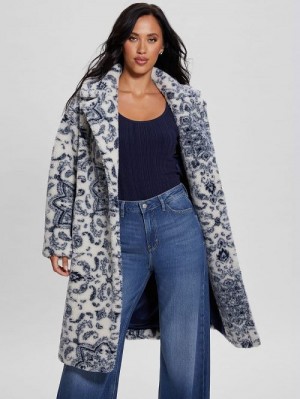 Guess Eco Carolina Printed Sherpa Coat Blauw | GUESS-SN27958
