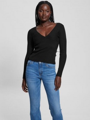 Guess Eco Cirila Ribbed Sweater Top Zwart | GUESS-SN27830
