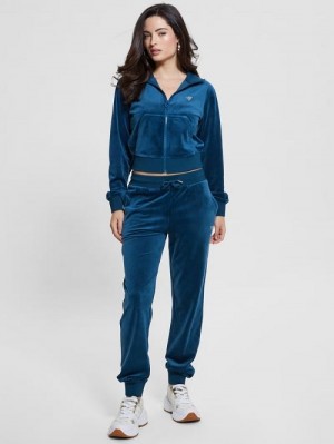 Guess Eco Couture Velvet Joggers Blauw | GUESS-SN28482