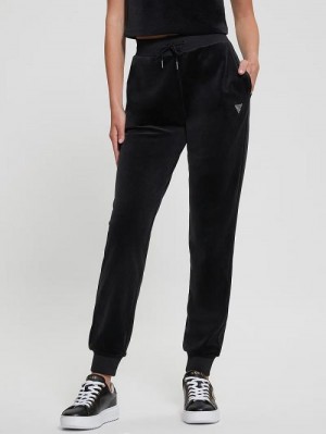 Guess Eco Couture Velvet Joggers Zwart | GUESS-SN28472