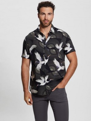 Guess Eco Crane Shirt Zwart Wit | GUESS-SN31081