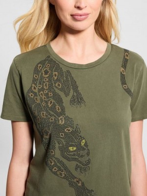 Guess Eco Crystal Panther Easy Tee Groen | GUESS-SN27424