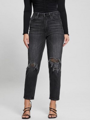 Guess Eco Crystal Rip-and-Repair Mom Jeans Zwart | GUESS-SN26507