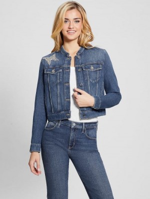 Guess Eco Delya Butterfly Denim Jacket Blauw | GUESS-SN26697