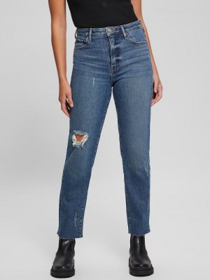 Guess Eco Distressed Mom Jeans Blauw | GUESS-SN26592