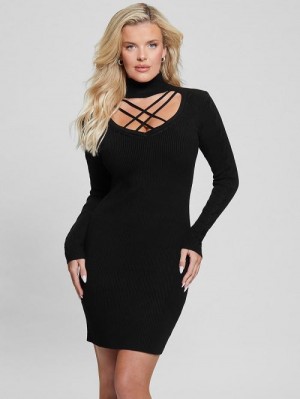 Guess Eco Dylan Mock Neck Cutout Dress Zwart | GUESS-SN26920