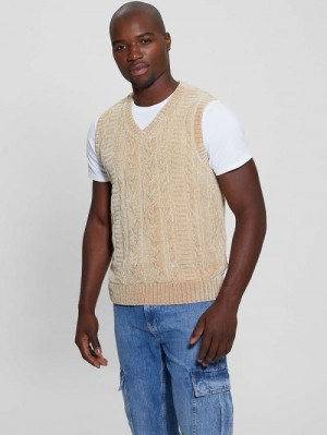 Guess Eco Ebe Cable-Knit Chenille Sweater Vest Wit | GUESS-SN31057