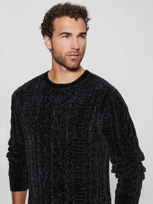 Guess Eco Egidio Cable-Knit Chenille Sweater Zwart | GUESS-SN31040