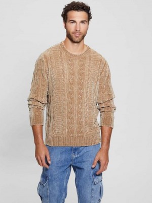 Guess Eco Egidio Cable-Knit Chenille Sweater Beige | GUESS-SN31069