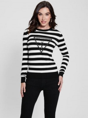 Guess Eco Eloise Sweater Zwart Wit | GUESS-SN27304