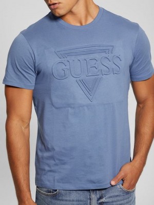 Guess Eco Embossed Tee Blauw | GUESS-SN30672