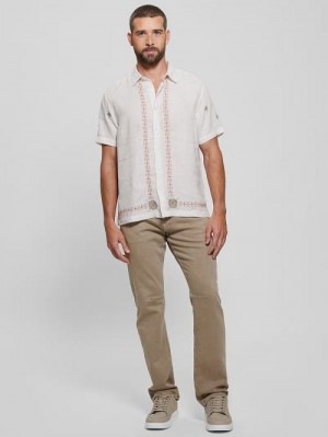 Guess Eco Embroidered Border Linen Shirt Wit | GUESS-SN31231