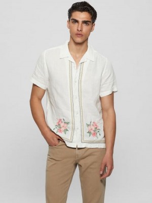 Guess Eco Embroidered Island Linen Shirt Wit | GUESS-SN31219