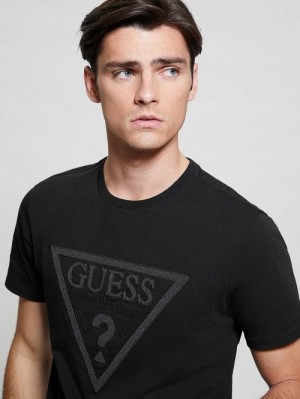 Guess Eco Embroidered Logo Tee Zwart | GUESS-SN30482