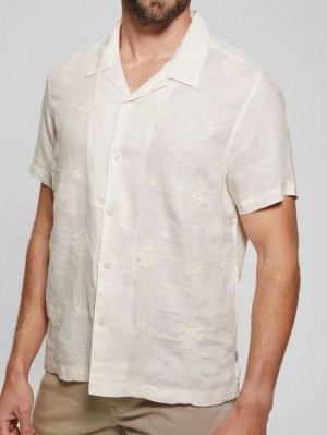 Guess Eco Embroidered Motif Linen Shirt Wit | GUESS-SN31268