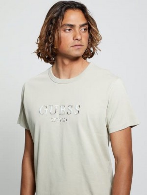 Guess Eco Embroidered Signature Tee Beige | GUESS-SN30601