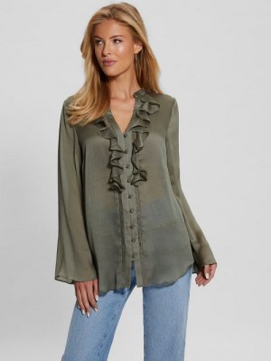 Guess Eco Eva Chiffon Top Groen | GUESS-SN27266