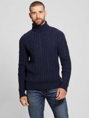 Guess Eco Evander Cable-Knit Sweater Blauw | GUESS-SN31050