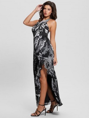 Guess Eco Evangelina Maxi Dress Zwart | GUESS-SN26724