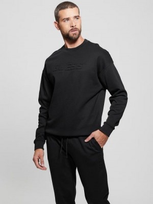 Guess Eco Fleece Crewneck Sweatshirt Zwart | GUESS-SN31592