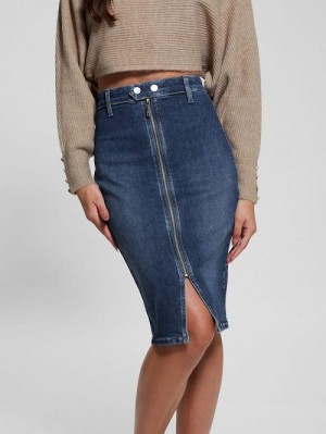 Guess Eco Flo Midi Denim Skirt Blauw | GUESS-SN26659